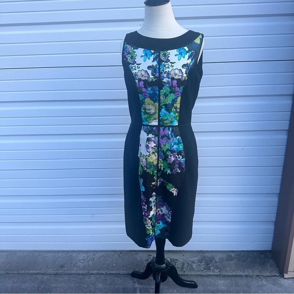 Ellen Tracy Blue Sheath Midi Dress Sleeveless Crew Neck